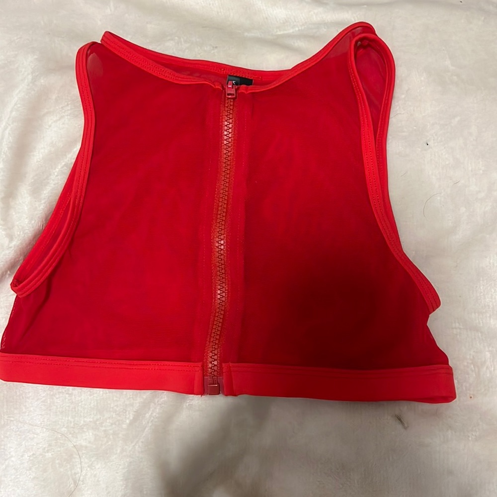 Red mesh zip up bra top!